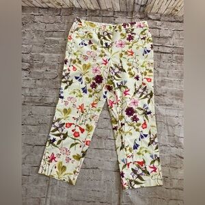 NWT Lands' End Cream Floral Print mid rise straight leg Pants size 12